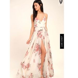 ELEGANT CREAM FLORAL PRINT WRAP MAXI DRESS